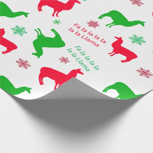 Kerstlama's en sneeuwvlokken rood en groen cadeaupapier (Hoek)