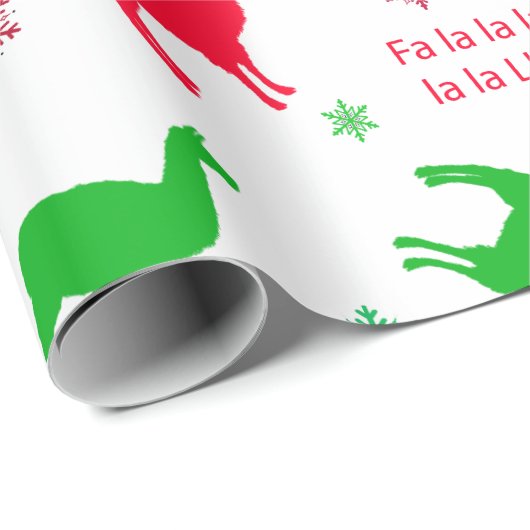 Kerstlama's en sneeuwvlokken rood en groen cadeaupapier (Rol Hoek)