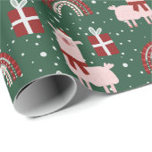 Kerstlama's regenbogen feestelijk rood groen cadeaupapier (Rol Hoek)