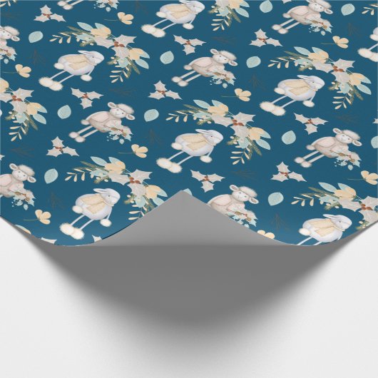 Kerstlammeren op blauw cadeaupapier (Hoek)