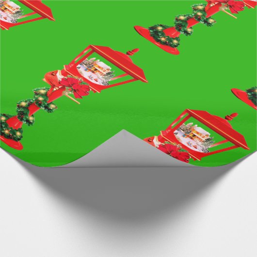 Kerstlamp Post Red Wrapping Paper Cadeaupapier (Hoek)