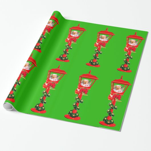 Kerstlamp Post Red Wrapping Paper Cadeaupapier (Uitgerold)