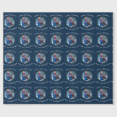 kerstlampfamilie Foto blauw aangepast Cadeaupapier (Vlak)