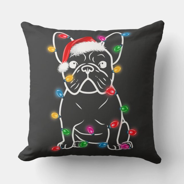 kerstlampje Dog - Franse Bulldog T-Shirt Kussen (Voorkant)