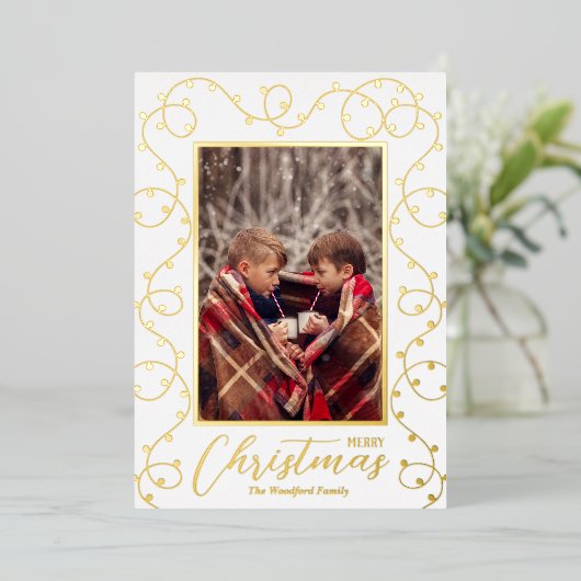 kerstlampje folie feestdagenkaart (Staand Voorkant)