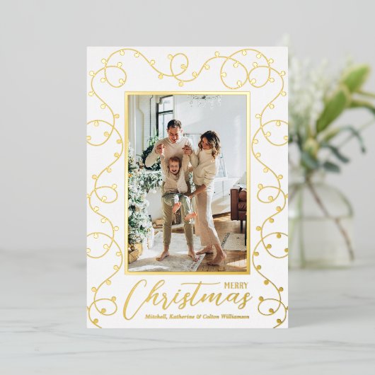 kerstlampje folie feestdagenkaart (Staand Voorkant)