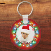 kerstlampje Holiday Foto op rood Sleutelhanger (Voorkant)