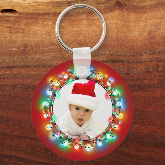 kerstlampje Holiday Foto op rood Sleutelhanger (Voorkant)