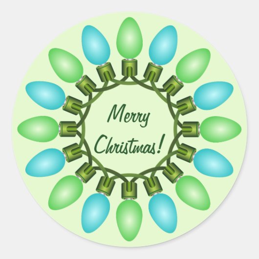 Kerstlampje in Blauw en Groen Ronde Sticker (Voorkant)