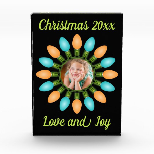 Kerstlampje in Oranje en blauw Fotoblokken (Voorkant)