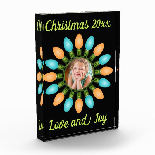 Kerstlampje in Oranje en blauw Fotoblokken (Links)