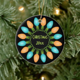 Kerstlampje in Oranje en blauw Keramisch Ornament