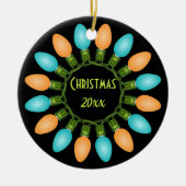 Kerstlampje in Oranje en blauw Keramisch Ornament (Voorkant)