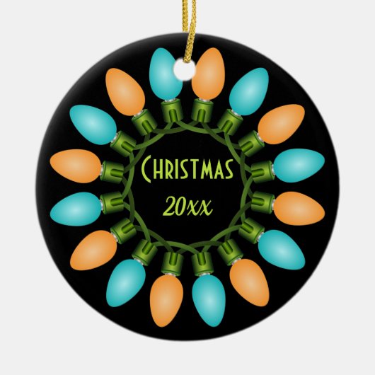 Kerstlampje in Oranje en blauw Keramisch Ornament (Voorkant)