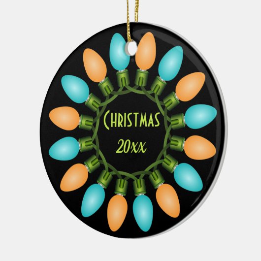 Kerstlampje in Oranje en blauw Keramisch Ornament (Links)