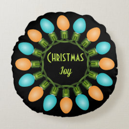 Kerstlampje in Oranje en blauw Rond Kussen