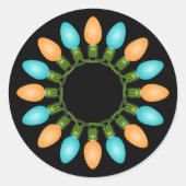 Kerstlampje in Oranje en blauw Ronde Sticker (Voorkant)