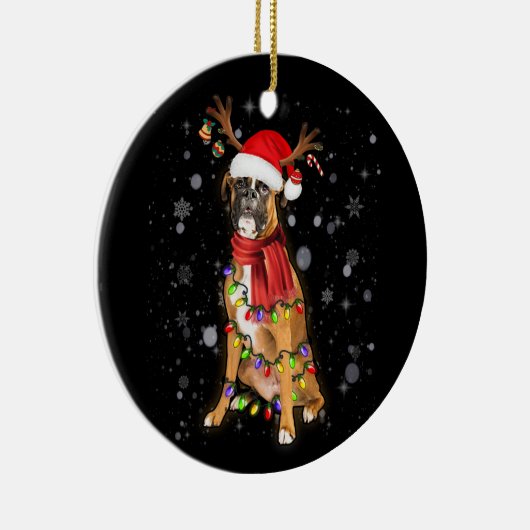 kerstlampje met borstdoek met rendier keramisch ornament (Rechts)