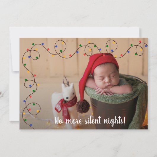kerstlampjes Baby Foto geboorteaankondigingen Feestdagenkaart (Voorkant)