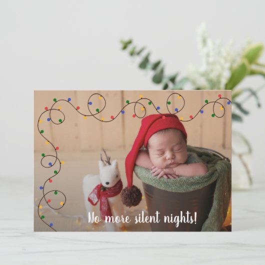 kerstlampjes Baby Foto geboorteaankondigingen Feestdagenkaart (Staand voorkant)