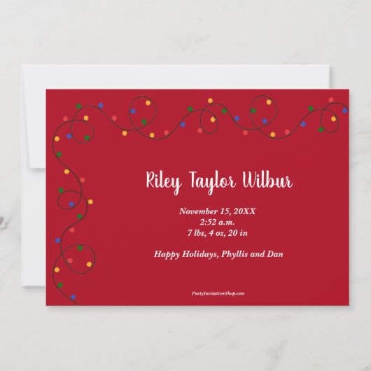 kerstlampjes Baby Foto geboorteaankondigingen Feestdagenkaart (Achterkant)