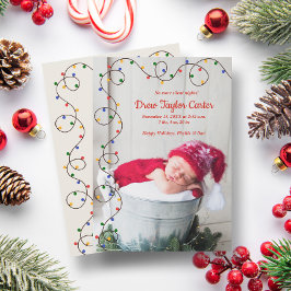 kerstlampjes Baby Foto geboorteaankondigingen Feestdagenkaart