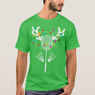 Kerstlampjes Badminton Racket Funny Xmas T-shirt