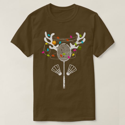 Kerstlampjes Badminton Racket Funny Xmas T-shirt (Design voorkant)