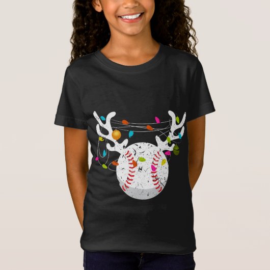 Kerstlampjes Baseball Funny Xmas T-shirt (Voorkant)