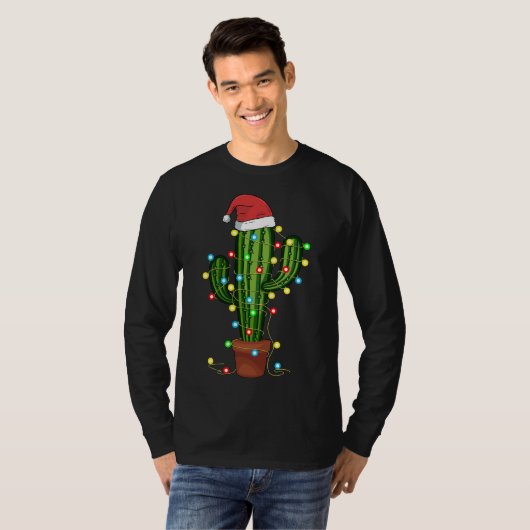 kerstlampjes Cactus Lover Funny Xmas cadeau T-shirt (Voorkant volledig)
