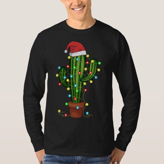 kerstlampjes Cactus Lover Funny Xmas cadeau T-shirt (Voorkant)