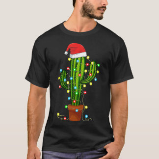 kerstlampjes Cactus Lover Funny Xmas cadeau T-shirt