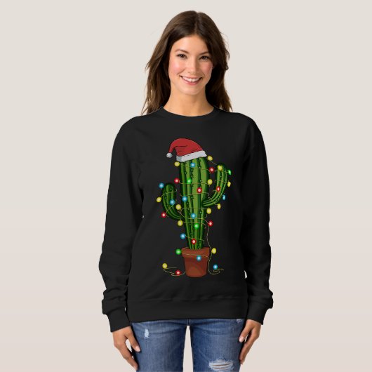 kerstlampjes Cactus Lover Funny Xmas cadeau Trui (Voorkant volledig)