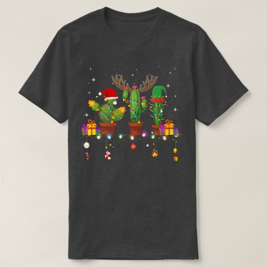 kerstlampjes Cactus Lover Funny Xmas Pajama Ho T-shirt (Design voorkant)