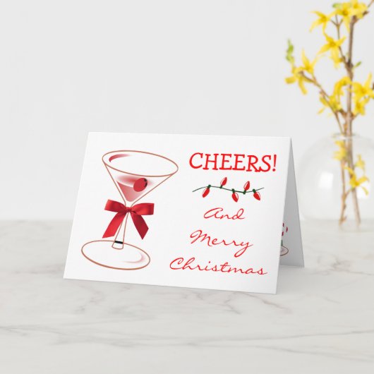 kerstlampjes Cheer Martini Glass Red Bow Kaart (Gele Bloem)