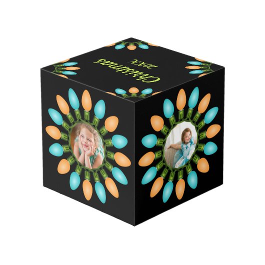 Kerstlampjes Cirkel Oranje en Blauwe Foto-kubus Kubus (Achter hoekig)