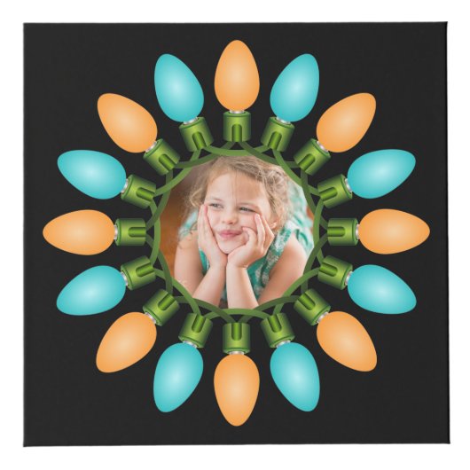 Kerstlampjes Cirkel Oranje en Blauwe Foto-kubus Kubus (Voorkant)