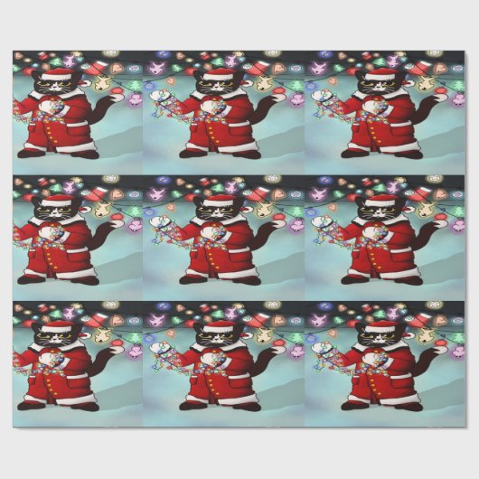 kerstlampjes Cute Tuxedo Cat Cadeaupapier (Vlak)