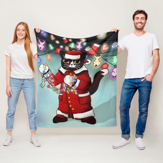 kerstlampjes Cute Tuxedo Cat Fleece Deken (In situ)