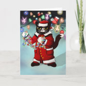 kerstlampjes Cute Tuxedo Cat Kaart (Voorkant)