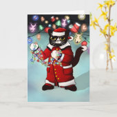 kerstlampjes Cute Tuxedo Cat Kaart (Gele Bloem)