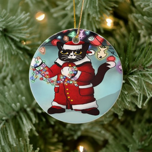 kerstlampjes Cute Tuxedo Cat Keramisch Ornament (Boom)