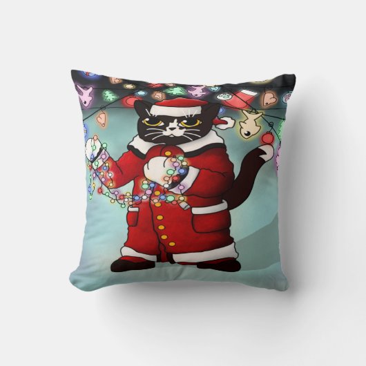 kerstlampjes Cute Tuxedo Cat Kussen (Voorkant)