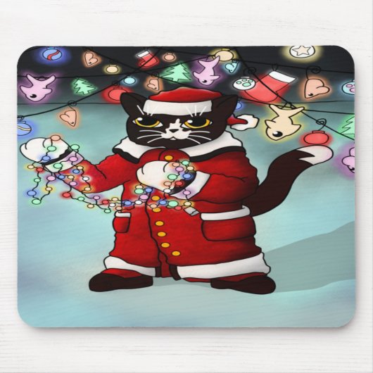 kerstlampjes Cute Tuxedo Cat Muismat (Voorkant)