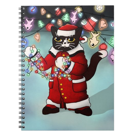 kerstlampjes Cute Tuxedo Cat Notitieboek (Voorkant)
