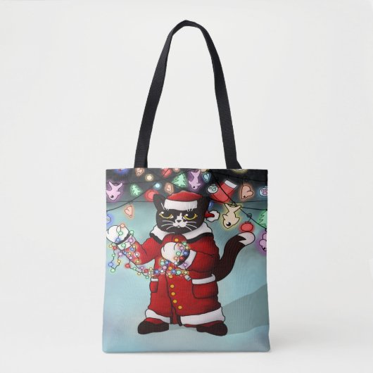 kerstlampjes Cute Tuxedo Cat Tote Bag (Voorkant)