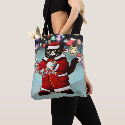kerstlampjes Cute Tuxedo Cat Tote Bag (Dichtbij)