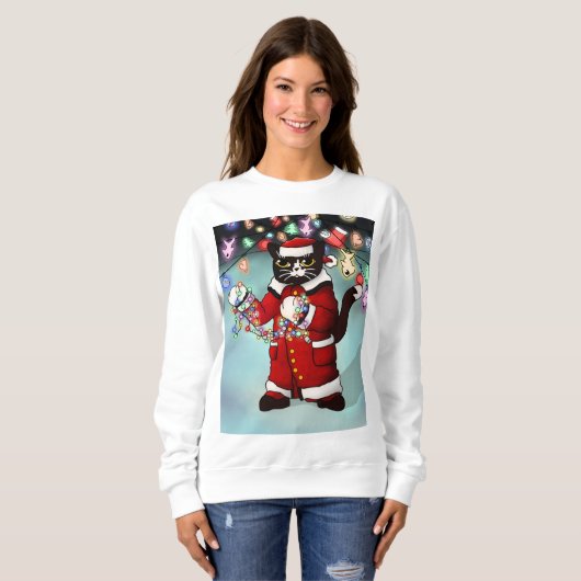 kerstlampjes Cute Tuxedo Cat Trui (Voorkant volledig)