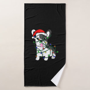 kerstlampjes decoratie grappige franse bulldog badhanddoek
