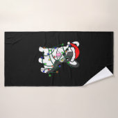 kerstlampjes decoratie grappige franse bulldog badhanddoek (Badhanddoek)